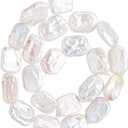 Baroque Pearl Beads Natural Irregular Cultured Freshwater Pearl Loose Bead Faint Yellow White Flat Rectangle Beads for Earrings Necklaces Bracelets Jewelry Making(1 Strand)