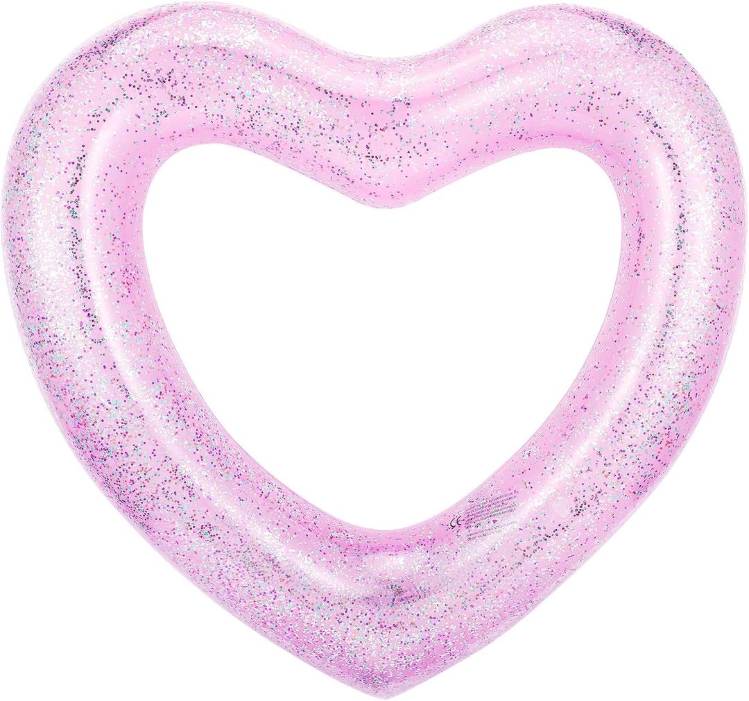 HeySplash Pool Floats, Adult Size Heart Inflatable Pool Floatie for Bachelorette Party, Swim Tube Rings, River Lake Beach Floaty, Wedding Bride Valentine Fun Toy Raft Lounge for Kids, Glitter Pink (I-Glitter Pink)