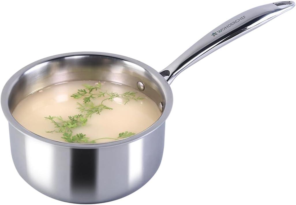 Wonderchef Nigella Tri-ply Stainless Steel 16 cm Sauce Pan 2.6mm Thickness 10 Years 1.5 Litres Silver
