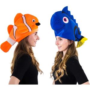 2 x Tigerdoe Fish Hats - Clown Tropical Fish Hat - Costume Hats - Under The Sea Party Hats (2 Pack) - Shark Hat - Blue Orange (Blue, S)