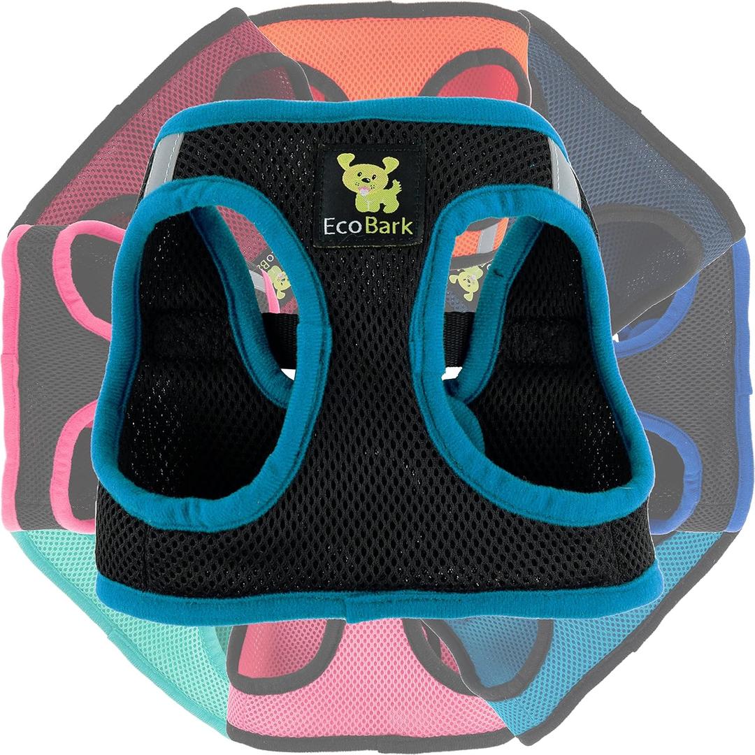 EcoBark Step in Dog Harness Reflective Soft Ultra Padded Mesh Dog Harnesses for  Medium size Dogs Eco-Friendly Comfort Secure Halter No Pull Adjustable Pet Vest (Medium-11 to 17 lbs-Chest Up to 16 in (Pack of 1), Black and Teal Trim).