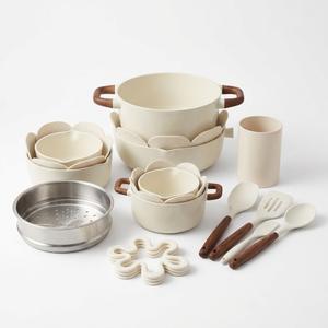 CAROTE 21pcs Ceramic Cookware Set, Pots and Pans Set | Non-Toxic Healthy Cooking Set with Silicone Lids, Dishwasher Safe, Even Heating, with Steamer & Silicone Trivet, PFAS FREE