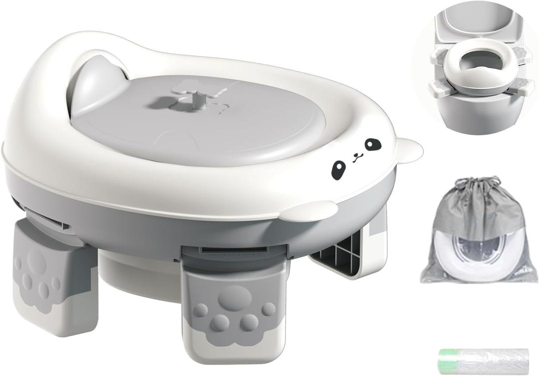 Portable Travel Potty, Training for Baby to Toddler, Travel Toilet Seat with Charts and Storage Bag, Folding Potty for Kids Boys Girls Indoor and Outdoor (Gray)