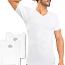 Ejis 3 pk Sweat Defense Undershirt | V Neck | Underarm Sweat Proof Micro Modal (Medium, White)