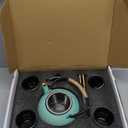 Japanese Tea Set,Cast Iron Tea Pot for Stovetop,Tea Pot with Infusers for Loose Tea,Tea Kettle with 4 Cups,Trivet&Cap Lifter,Flower Design Teapot,Coated with Enameled Interior-32 Ounce(900ml),Teal