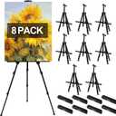 AROIC 8 Pack Painting Display Easel Stand Portable Adjustable Metal Tripod Artist Canvases Height from17to66Inch Extra Sturdy forTable-Top/Floor Painting, Drawingand Displaying,Black with8Storage Bag