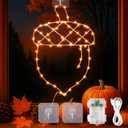 YOUNGAR Thanksgiving Window Lights,58Led Battery/USB Operated Pinecone for Fall Decor, 8Modes Timer for Home Indoor, Autumn, Glass Wall,Porch,Outdoor Decor (Orange)