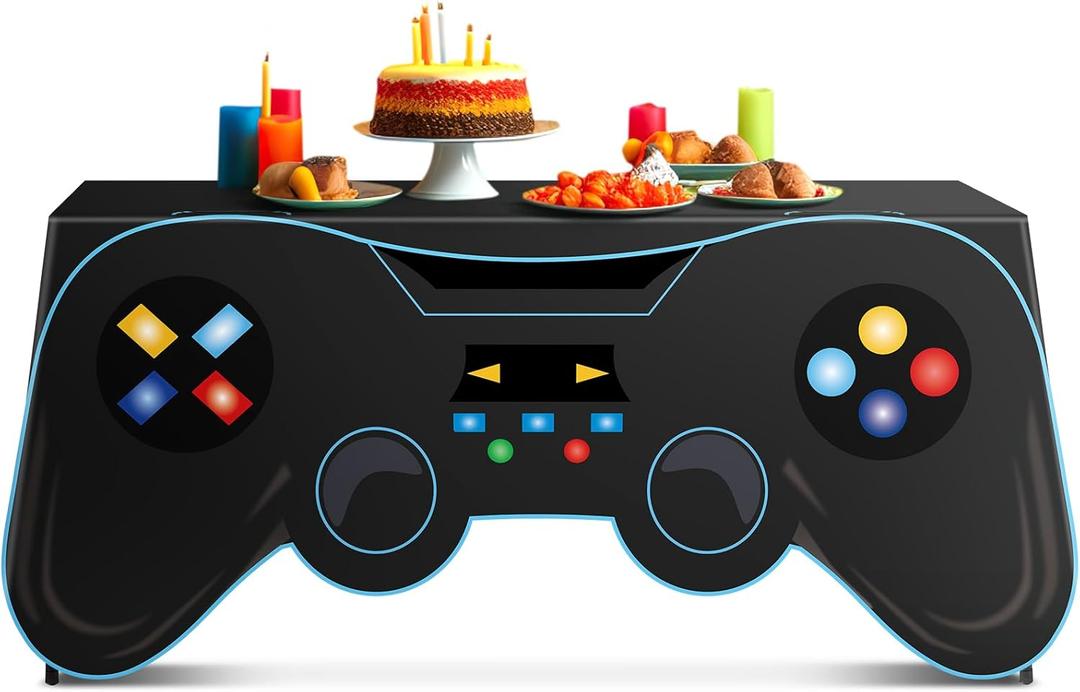 6 Ft Video Game Tablecloth Birthday Party Decoration Game Controller Shaped Table Cover Washable Polyester Party Supplies Game pad Table Covers Protector for Gamer Player Birthday Parties Decoration