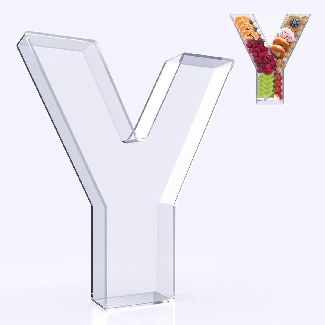 11" Acrylic Letter Charcuterie Box, Reusable Fillable Alphabet Number Shaped Form Tray for Birthday Anniversaries, Party Decorative Serving Plates Display Candy Cake (Y)