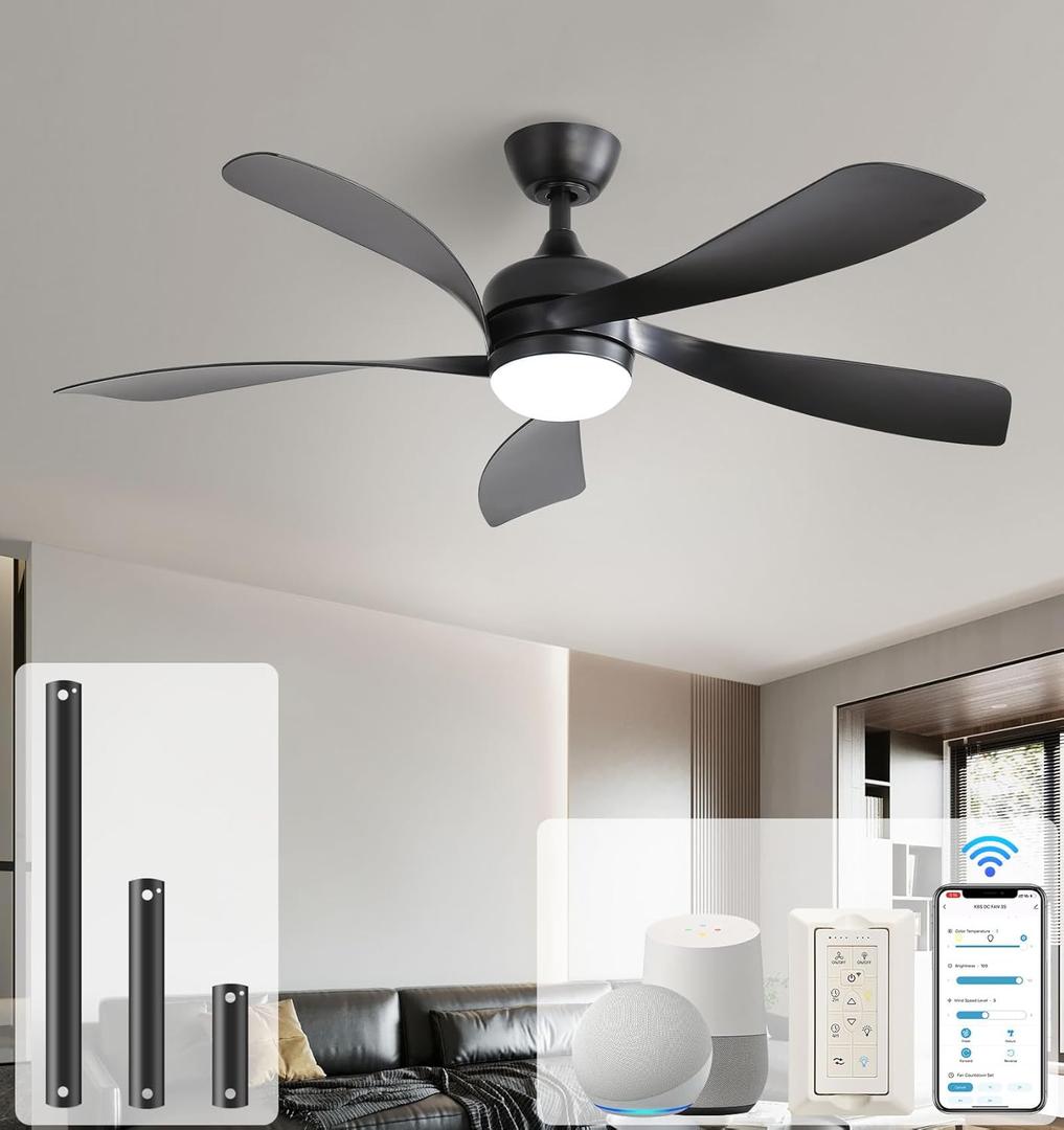 Sofucor 52" Smart Ceiling Fan, Indoor/Outdoor Ceiling Fans with Lights and Remote, Work with Alexa/Google/App, 3-Color Light 6-Speed Timing Reversible DC Motor for Bedroom Living Room Patio