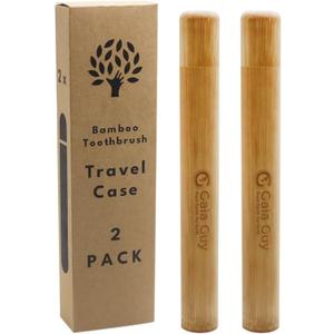 Gaia Guy Bamboo Toothbrush Travel Case 2 Pack - Portable Bamboo Toothbrush Holder Great For Plastic-Free Travel, Camping and Zero Waste Living