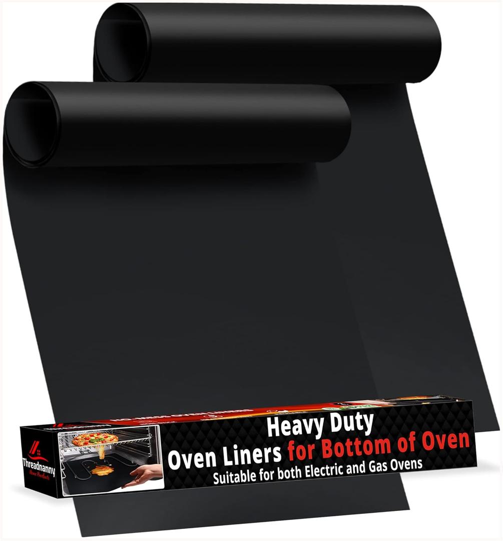 2 Pack Large Thick Heavy Duty Non Stick Teflon Oven Liners Mat, 17"x 25" BPA and PFOA Free, for Bottom of Electric Oven Gas Stove and Microwave Charcoal or Gas Grills (Black)
