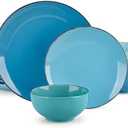 vancasso Navia Dinnerware Sets, Stoneware Plates and Bowls Sets, Dinner Salad Dessert Plates and Cereal Bowls Set, Dishes Set for 4, Spray Spot Patterned,Multi-Blue