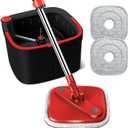 KZKR Spin Square Mop and Bucket Set with 2 Replaceable Microfiber Pads and Self Separation Dirty and Clean Water System, Self Wringing 360 Rotating Mops Head for Home Floors Cleaning
