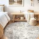 UERMEI 6ft Round Area Rug Living Room Rugs - 6x6 Washable Neutral Modern Abstract Soft Thin Rug Indoor Floor No Slip Rug Carpet for Bedroom Under Dining Table Home Office Decor - Brown Grey