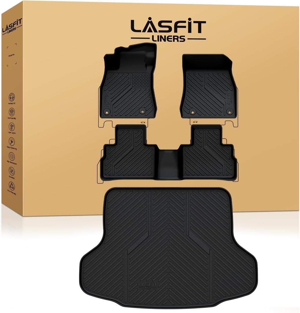 LASFIT Floor Mats & Cargo Mat for Nissan Sentra 2022-2025, Custom Fit TPE All Weather Easy Clean Durable No-Curling Floor Liners for Sentra 2025 2024 2023 2022 Car Mats & Trunk Mat, Black