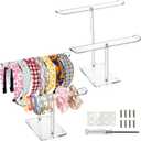 ZEAYEA 2 Pack Acrylic Headband Holder, 2-Tier Clear Hair Hoop Display Stand, Hair Ropes Accessories Storage Organizer Stand for Women and Girls