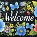 Welcome Mat 17x29 Inch Spring Summer Outdoors Indoors Front Door Mat, Low Profile Doormat for Outside Inside Home Entrance, Non Slip Rubber Back Floor Rugs for Entryway, Floral