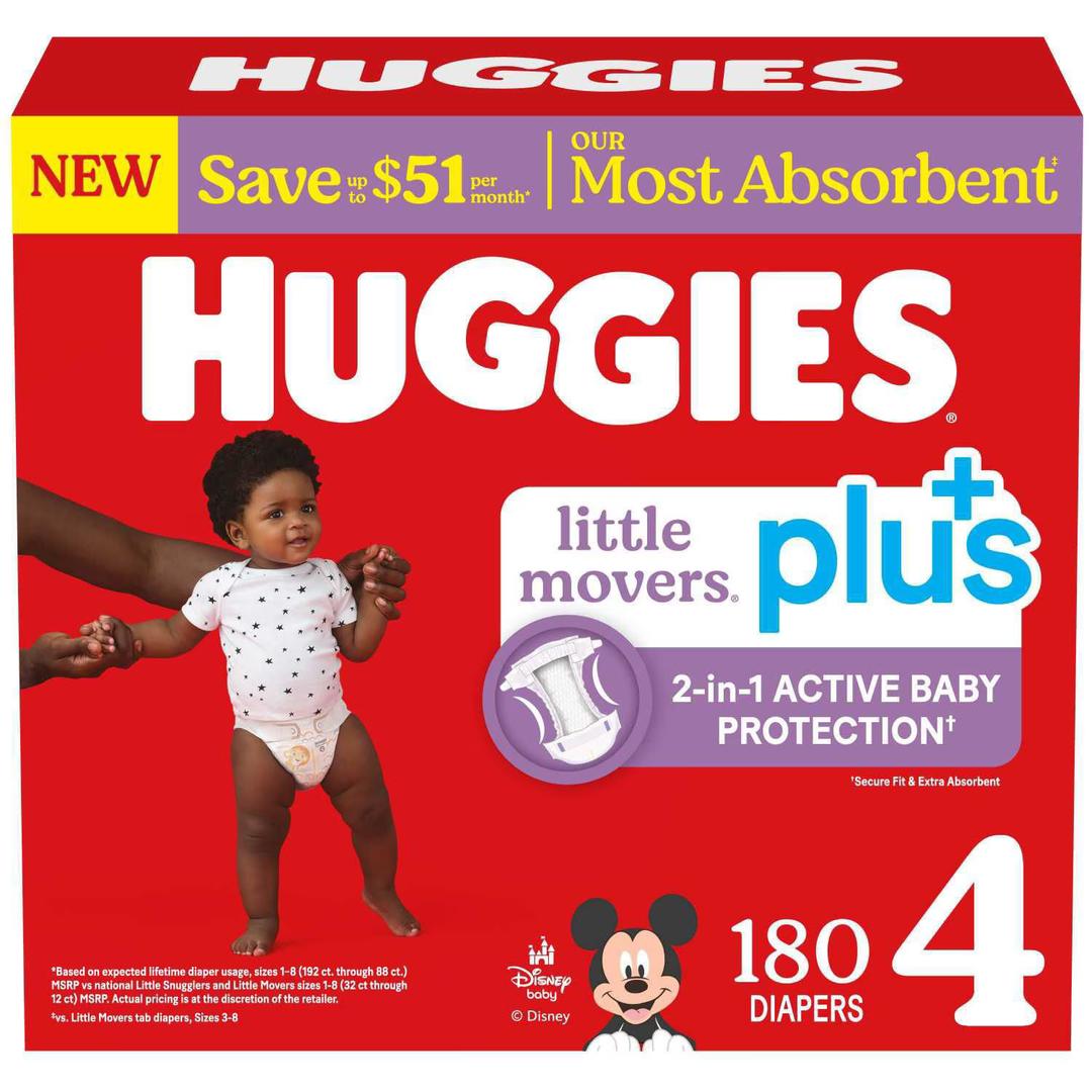 Huggies Plus Diapers, Size 4, 180 Count