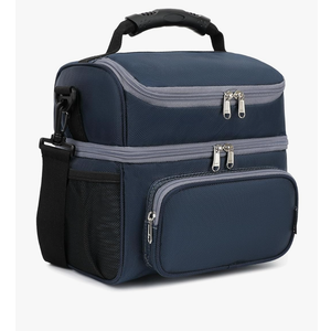 FlowFly Double Layer Cooler Insulated Lunch Bag Adult Lunch Box Large Tote Bag for Men, Women, With Adjustable Strap,Front Pocket and Dual Large Mesh Side Pockets
