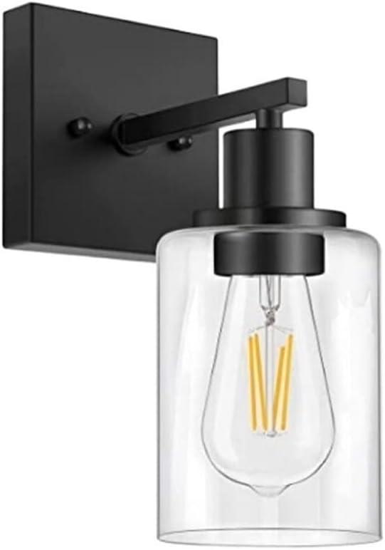Wall Sconce, Matte Black Bathroom Light Fixture, Farmhouse Wall Light, Vanity Light with Clear Glass Shade for Bedroom Living Room Mirror Hallway Kitchen E26 Base (No Bulbs)