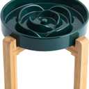 8.66 in Green Dog Bowl Ceramic Slow Feeder with Wood Stand for Small Medium Large Dogs, Elevated/Raised Slow Feeding Dog Dish to Slow Down Eating, Heavy Puppy Bowl for Fast Eaters