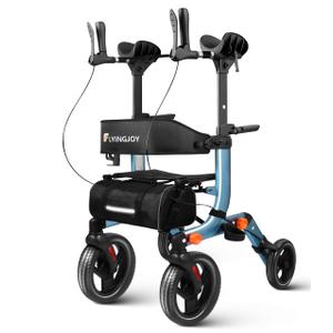 Lightweight Upright Rollator Walker All-Terrain Foldable with seat and Adjustable Height backrest, 300 lbs Capacity, 10" Front & 8" Rear Wheels for Seniors, Adults, bariatric, Includes Cane Holders