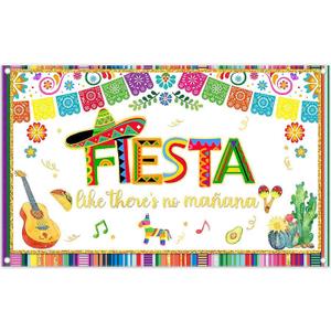 Fabric 72x43inch Mexican Fiesta Backdrop Cinco De Mayo Carnival Papel Picado Guitar Colorful Serape Blanket Photography Background Party Decorations Photo Banner