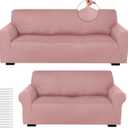 Peryiter 2 Pcs Sofa Covers Loveseat Couches Covers for Living Room Slipcover Set Furniture Protector for Couch Arm Chair, Form Fit Stretch, Wrinkle Proof(Light Pink,Milk Silk)