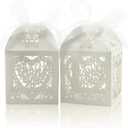 COTOPHER Laser Cut Boxes, 100pcs Thank You Gift Boxes Wedding Party Favor Boxes Lace Candy Boxes for Wedding Bridal Shower Baby Shower Birthday Party Decorations with Ribbons (2x2x2.75inch, White, 100)