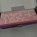 Retro Wireless Keyboard with Round Keycaps, 2.4GHz Full-Size USB Cute Wireless Keyboard Mouse for Computer, Desktop, Laptop and Computer (Pink-Colorful)