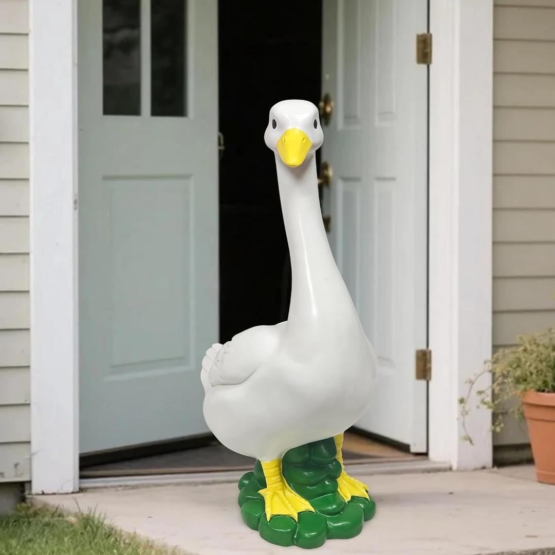 Porch Goose Garden Decor Statues - Large White Yard Goose Statue Resin Duck Sculpture 20" High Lawn Goose Front Porch Goode Home Decorations Housewarming Birthday Gifts for Mom Women