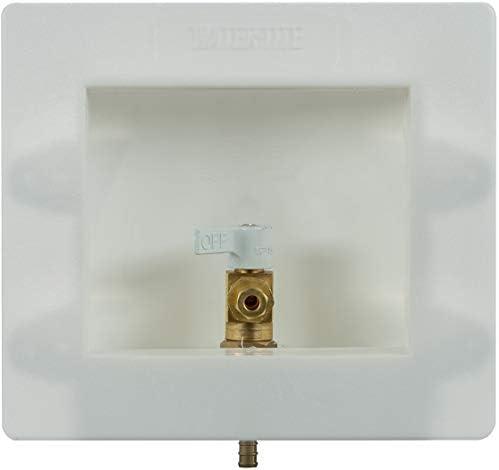 Water-Tite 87954 Square Ice Maker Outlet Box - Quarter-Turn Brass Valve, 3/8-Inch ASTM F1807 Connection, White Plastic