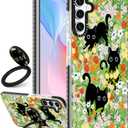 Boaretiu Cute Kawaii Case for Samsung Galaxy S24 Plus Case with Kickstand - Fashion 360 Sticky Rotate Ring Holder Design for Women Girls Girly for Galaxy S24 Plus, Cat Flower
