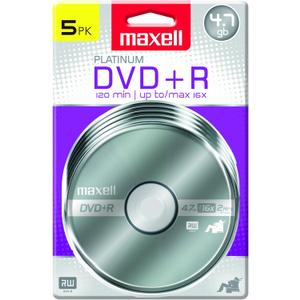 Maxell  639031, Platinum DVD+R - High Capacity Write-Once Discs for Videos & Digital Storage - 4.7GB Storage with 16X Write Speed Up To 120 Min, Exceptional Archival Life  Pack 5
