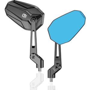 Aluminum Alloy Waterproof Motorcycle Mirrors with M8 M10 Bolts, CNC Machined Anti-Glare Blue Lenses Rear View Mirrors, Foldable Multi-Angle Adjustable for Motorcycle ATV Scooter Moped Cruiser