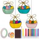 Roowest Unfinished Easter Pre Cut Stained Glass DIY Stained Glass Craft Kit for Adult with Solder Wire, Flux Brush, Pens for Women Gifts Spring Home Decor(Easter Basket,4 Set)