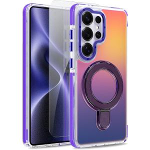 Magnetic Fit for Samsung Galaxy S26 Ultra Case with Stand, Purple | [Compatible with Magsafe] [Cute Fluorescent Design] [1 Screen Protector] Slim Translucent Matte Case for S26 Ultra 6.9"