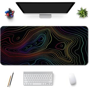 Desk Mat, Large Gaming Mouse Pad 35''15.6'' XXL Extended Mouse Pad Mat Desk Pad with Non-Slip Base Mousepad for Computer, Office, Keyboard and Laptop - Topographic