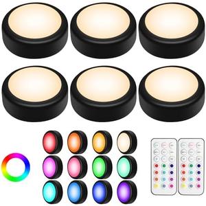 Alivation Puck Lights with Remote Control, LED Under Cabinet Lighting Wireless, LED Light Battery Operated, Tap Battery Powered, Stick on Push Lights for Closet, Kitchen, Wall, Counter (Black)