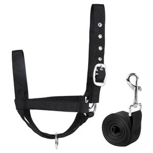 Cow Halter Cattle Halters Adjustable Calf Halter with Leading Rope for Horse Donkey Goat Nylon Cattle Training Supplies Black L