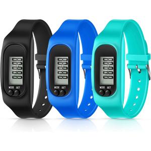 Silicone Fitness Tracker Watch 3 Pcs Walking Running Pedometer Calorie Burning and Step Counting Bracelet Steps Pedometer Watch for Walking Men Women Kids (Mint Green, Sky Blue, Black)
