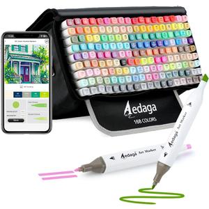 AEDAGA 168 Colors Alcohol Markers with Free App, Dual Tip Art Markers with Kickstand Case for Artists Adults, Alcohol Based Marker for Coloring Painting Sketching and Drawing, Great Gift