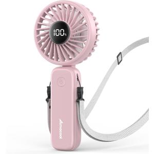AMACOOL Handheld Fan Foldable, 5000mAh Rechargeable Hand Fans with Powerful Cooling, 4 Speeds, LED Display, Portable Fan for Travel,Concerts,Makeup,Lash,Outdoor Events,Gifts Women (Pink)