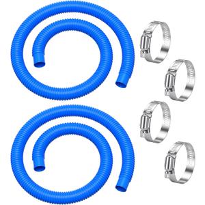Pool Pump Hose for Above Ground Pools, 1.25" Pool Hose, 59" Long Accessory Pool Pump Replacement Hoses, For Intex Pool Filter Pump 607 637 with 4 Metal Clamps (2Pack-Blue)