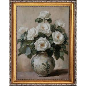Vintage White Rose Wall Art Framed Canvas Poster Print Antique Floral Still Life Painting Romantic Botanical Bouquet Picture Neutral Flower Artwork Country Cottage Decor for Living Room Home 16x24inch