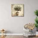 Olive Tree in Vessel Rustic Canvas Wall Art Neutral Botanical Wall Decor Pictures Antique Vintage Potted Plant Poster Prints for Farmhouse Kitchen Dining Room Home Decoration 16x16in Ready to Hang
