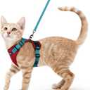 rabbitgoo Cat Harness and Leash for Walking, Escape Proof Soft Adjustable Vest Harnesses for Cats, Easy Control Breathable Reflective Strips Jacket, Red & Teal, S