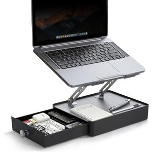 Laptop Stand with Storage Drawer, Adjustable Ergonomic Laptop Riser for Desk, Heavy-Duty Metal Stand for 1016 Laptops, Space-Saving Desk Organizer for Remote Work & Home Office, Gray (Medium)
