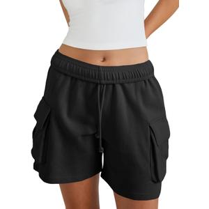 Fisoew Sweat Shorts for Women Casual Summer Drawstring Cargo Short Athletic Running Workout Baggy Shorts (Large, Black)